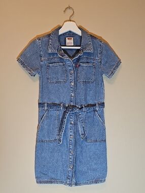 Levi's Kids Blue Denim Short-Sleeve Shirt Dress with Tie Belt